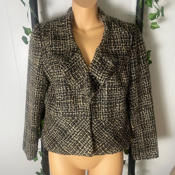 Vintage Rafaella Tweed Jacket Boucle Blazer Wool Blend Ruffle Collar EUC Y2K - Picture 1 of 8